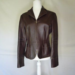 Nicola Berti Genuine Italian Leather Jacket Brown Womens Size Large